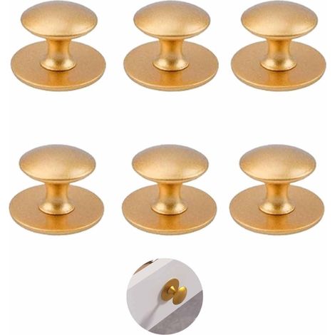 Lot de 6 boutons de meubles, dorés, autocollants, en acier inoxydable, à coller, épaisses, pour armoire, miroir, porte, tiroir, poignée d'armoire (1/5)
