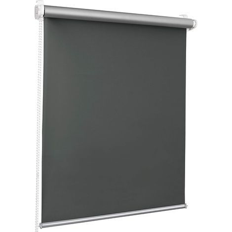 Store enrouleur occultant sans perçage – Largeur 40cm – Longueur 200cm – Revêtement argenté – Accessoires inclus gris foncé – (1/5)