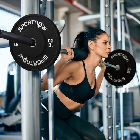 Jeu de disques de musculation, 2 x 10 kg, standard olympique, en caoutchouc, silencieux, noirs