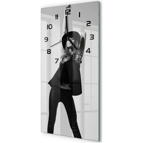 Horloge Murale Rectangulaire Verticale Cadeau Original Design Moderne La femme en noir 30x60 cm (1/5)