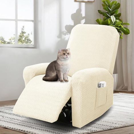 Housse pour Fauteuil Relax Electrique, 4 Pièces Housse de Fauteuil Extensible, Housse de Fauteuil 1 Place, Protege Fauteuil avec Protège-Accoudoirs et Poche (Beige Jaune) (1/5)