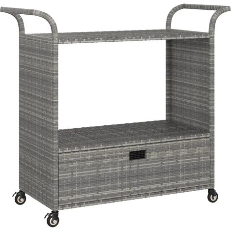 Carrito de bar con cajón ratán sintético gris 100x45x97 cm vidaXL