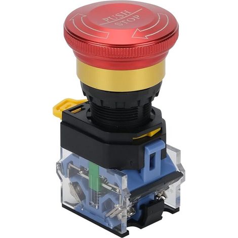 royaluxe -Bouton-poussoir d'arrêt d'urgence 10 A 22 mm, interrupt d'arrêt d'urgence rond en aluminium, étanche IP65, interrupt d'arrêt d'urgence autobloquant, 1NO 1NC 440 V (type A) (1/5)