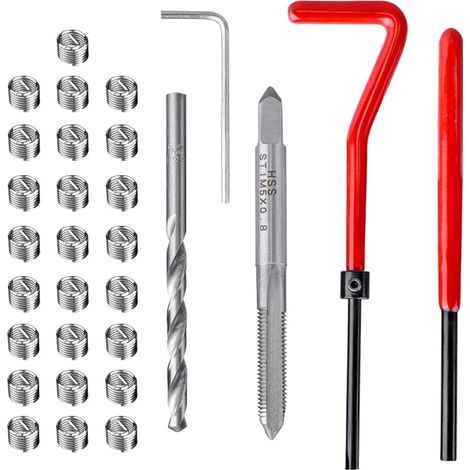 30Pcs Outils de Réparation de Filetage M5 Ensemble Réparation Filetage avec Foret Hélicoïdal Taraud Clé Inserts Filetés en Acier Inoxydable pour Réparation Filetage Cassé Automobile (1/5)