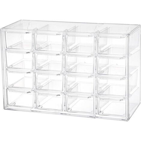 Liemuao Stapelbare Aufbewahrungsschubladen, transparente Schubladenbox für Kleinteile, Schmuck, Perlen, Werkzeuge, Make-up-Organizer für Schminktisch und Schreibtisch (16 Schubladen) 16 - (1/5)