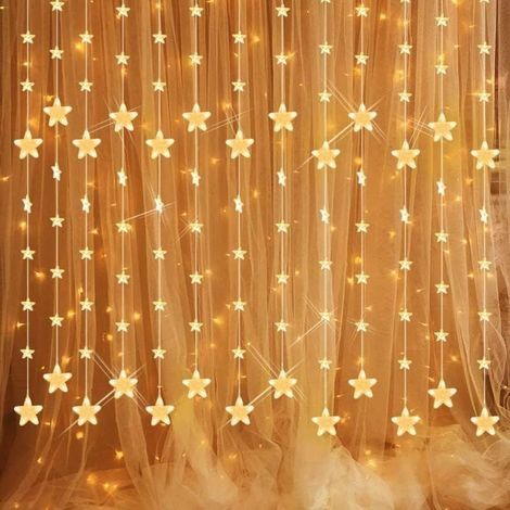 Rideau Lumineux Noel Intérieur,144 LEDs Guirlande Lumineuse Etoiles avec 8 Modes de Clignotement et Télécommande, Lumières Féériques, Guirlande Noël Decoration Exterieur et Intérieur (1/5)
