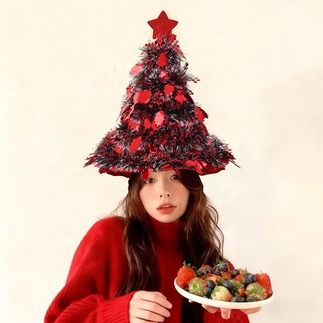 Étoile Pour Sommet De Sapin De Noël - Chapeau De Père Noël - Décoration Festive Pour Arbre Intérieur - 38 x 34 x 18 cm - 1 Pièce (1/5)