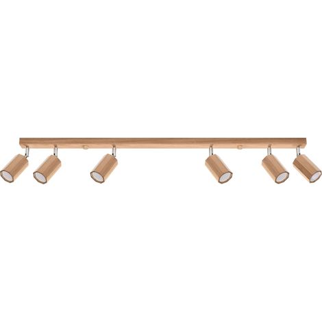 Plafonnier RUVANO barre bois chêne foncé 6 spots orientables (1/5)