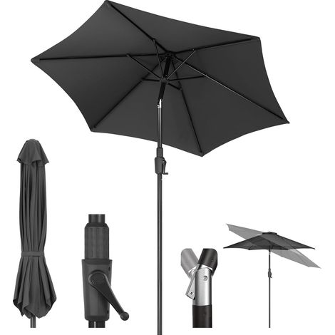 Sekey 220cm Sonnenschirm Balkon mit Kurbel und Auto Kippen,Marktschirm für Terrasse,& Garten,Windfest Stabil UPF 50+, Dunkelgrau (1/5)