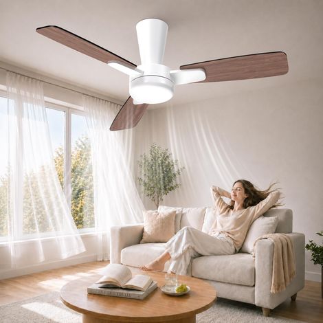 106cm Ventilateur Plafond avec Lumière Silencieux, Pale à Encliquetage, Plafonnier Ventilateur avec Telecommande et LED Dimmable Lampe pour Chambre Salon, 6 Vitesses, Moteur DC Réversible (1/5)