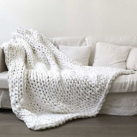 Couverture Chunky en Tricot Faite Main - Couverture Grosse en Laine pour Bébé, Animal de Compagnie, Lit, Chaise, Canapé, Bras - Décoration Maison (1/5)