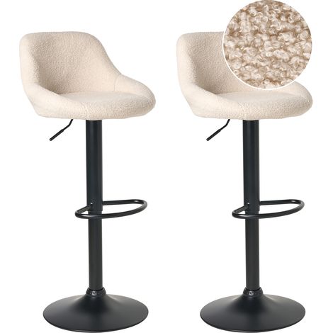 Conjunto de 2 sillas de bar giratorias contemporáneas asiento de bouclé patas revestimiento de polvo negro ajustables beige claro Medulin