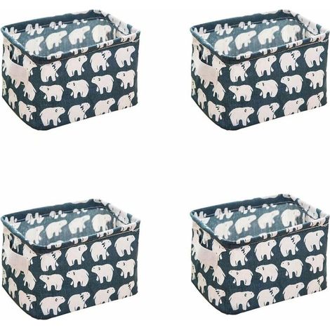 royaluxe - Mini Paniers de Rangement, Boîte de Rangement Pratique Tiroir en Tissu Lin Panier Stockage de Bureau Pliable Organisateur pour étagères et Bureau, Jouets, Llivres ou Maquillage 4 pièces, (1/5)