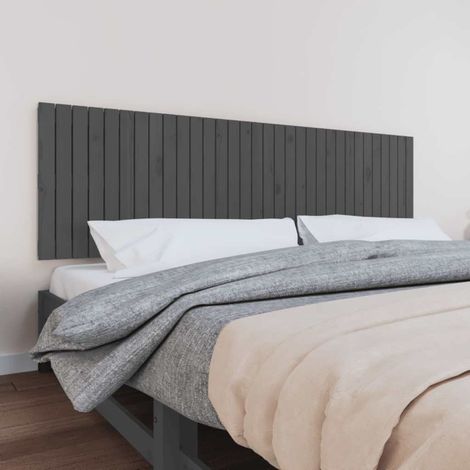 Tête de lit murale pour lit double, Cadre de lit, Tableau décoratif de chevet Gris 204x3x60 cm Bois massif de pin CDE54938 (1/5)