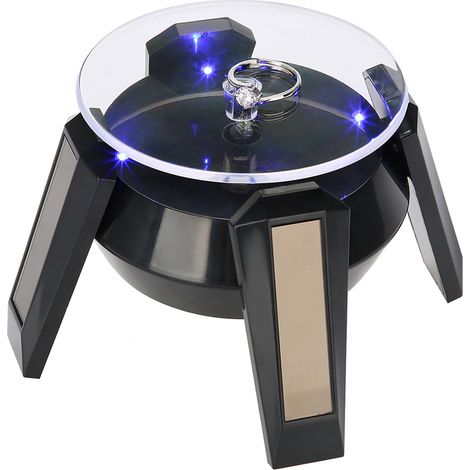 Présentoir solaire rotatif à 360 degrés pour montres, téléphones et bijoux avec éclairage LED (noir) (1/5)