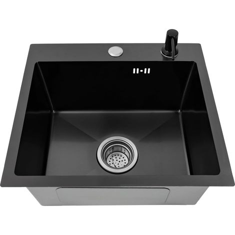Fregadero Fregadero de cocina de acero inoxidable, negro, 40 x 45 cm, fregadero encastrado con escurridor (1/5)