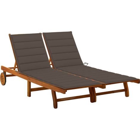 vidaXL Chaise longue de jardin 2 places avec coussins Acacia solide (1/5)