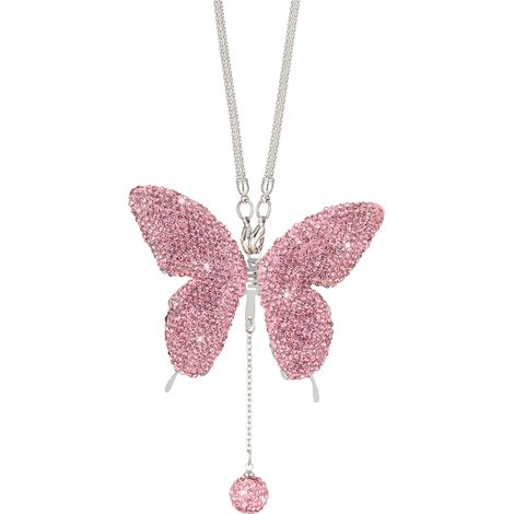 Pendentif Miroir Rétroviseur - Papillon Strass Acier Inoxydable - Décoration Intérieure Voiture - Accessoire Suspendu pour Femme - 1 Pièce (1/5)