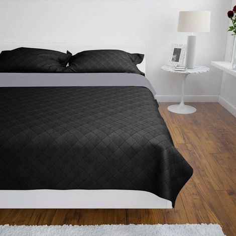 130885 Double-sided Quilted Bedspread Black/Grey 230 x 260 cm (1/4)