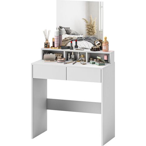 Toeletta tavolo da trucco 75 x 38 x 135 cm grande specchio 2 cassetti contenitore moderno in truciolare bianco 210001653