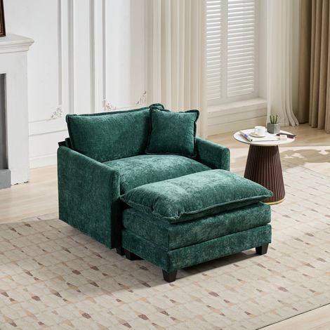 Canapé Cloud 1 place (ottoman non inclus), canapé sectionnel moderne, pour salon, chambre et appartement, coussin d’assise rembourré confortable à double couche, tissu chenille respirant, vert, DE5011 (1/5)
