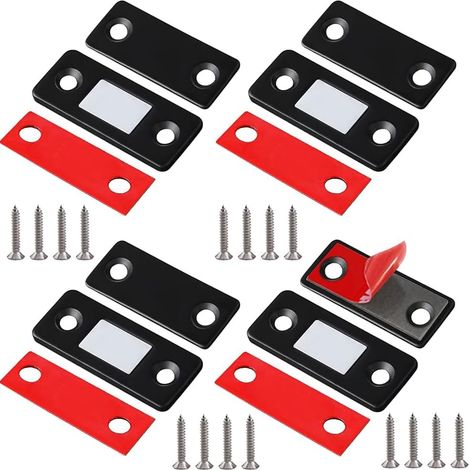 4 Pièces Aimant Porte Placard Noir Loquet Magnétique Ultra Mince Adhésif Aimants Puissants pour Meuble Tiroir Fermeture Porte Coulissante Armoire Cuisine Sans Perçage Facile (1/5)