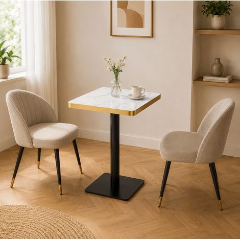 Quadratischer Esstisch in Marmoroptik mit Metallgestell (1/5)