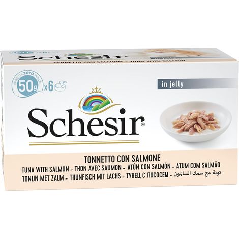Schesir Ocean, Cibo Umido per Gatti Adulti al Gusto Tonnetto con Salmone - Totale 2.4Kg (48 Lattine Da 50g) (1/2)