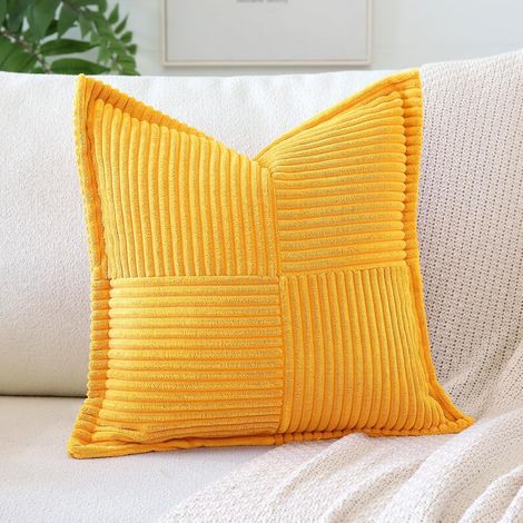 Set mit 1 dekorativem Cord-Kissenbezug, superweicher Sofakissenbezug, Heimtextilien für Wohnzimmer, Schlafzimmer, Sofa, 45 x 45 cm, Gelb (1/5)