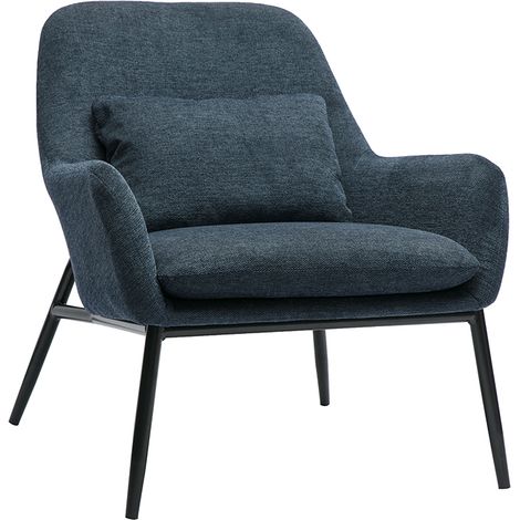 Sillón de diseño en tela efecto terciopelo texturado azul oscuro y metal negro MAXINE (1/4)