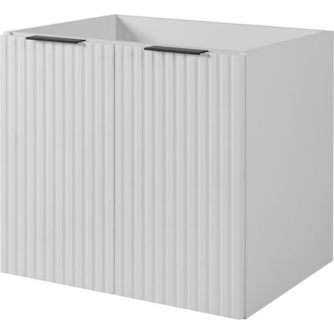 Furnidea - Meuble suspendu sous lavabo FLOW blanc 60 cm - 2 portes - façades rainurées (1/5)