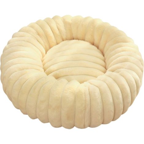 Petit panier rond pour chien/chat, en velours côtelé doux, base antidérapante, beige (1/5)