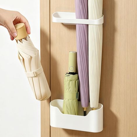Porte Parapluie, Porte Parapluie à Fixation Murale avec bac Récupérateur Amovible, 4 Emplacements Blanc Convient aux Bureaux et aux Chambres (1/5)