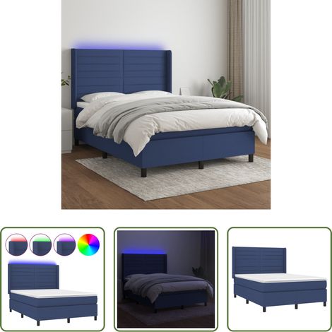 Matratze - Boxspringbett mit Matratze & LED Blau 140x200 cm Stoff (1/5)