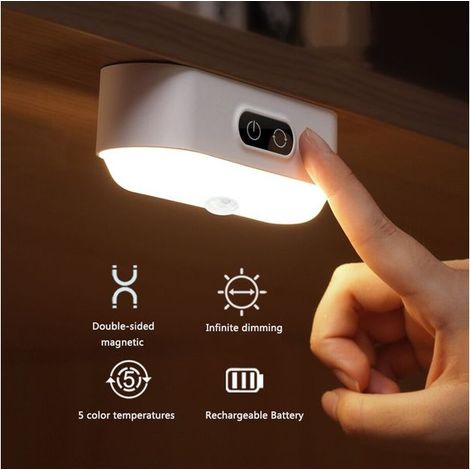 Lampe de bureau LED à intensité variable, rechargeable par USB, tactile, pour la lecture et l'apprentissage. Lampe de chevet magnétique, petite veilleuse, batterie 1200 mAh, chargement par induction. (1/5)