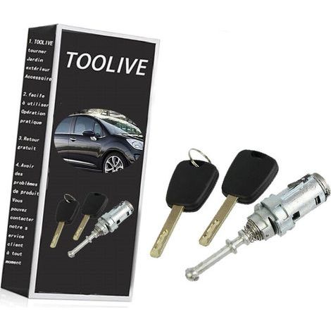 Cerradura y cilindro para la puerta delantera izquierda de Citroën C2, C3 y C3 Pluriel – 2 llaves – Material: Zinc – Dimensiones: 4 x 4 x 12 cm (1/3)