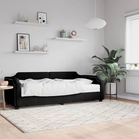 Lit Adulte,Lit simple,Lit de jour avec matelas noir 90x200 cm tissu CIV552413 (1/5)