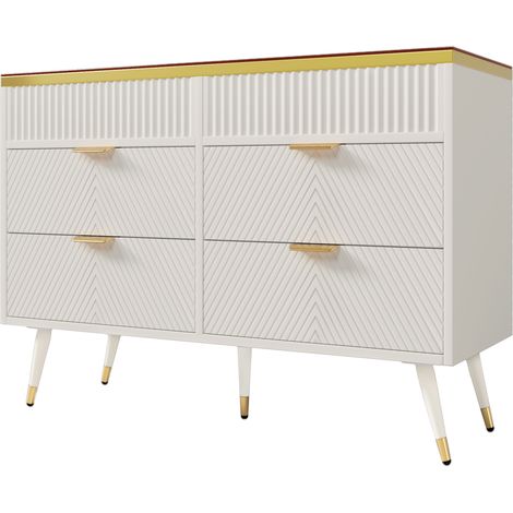Weiße Kommode mit 6 Schubladen, Glasplatte, 120 x 40 x 76 cm, MODENUIT (1/5)
