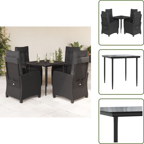 Chaise de jardin inclinable - vidaXL Ensemble à manger de jardin coussins 5pcs Noir Résine tressée - Coussin de siège (1/5)