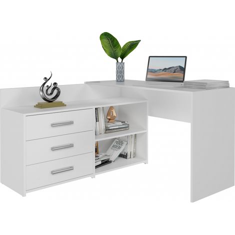 MOLINE - Escritorio esquinero con almacenaje - 3 cajones + 2 estantes - 120x50x76 cm - Escritorio para ordenador (1/5)