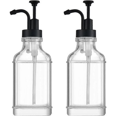 Distributeur de liquide en verre transparent de 500 ml pour sirop de café, savon et autres liquides, avec pompe et lot de 2 pièces. (1/5)