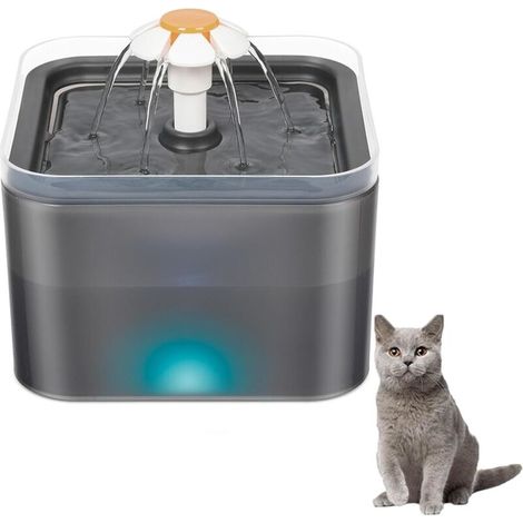 Fontaine à Eau pour Chat Chien 2 L, Distributeur Eau pour Chat Silencieux avec Filtre Remplaçable, Grise (1/5)