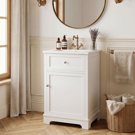 URBAN MEUBLE Meuble céramique vasque blanc, MDF laqué, avec tiroir 51x46x87cm (robinet non inclus) (1/5)
