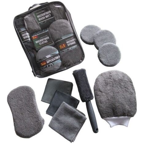 Applicable Ensemble de neuf pièces d'outils de lavage de voiture éponge cirée polie gants de lavage de voiture essuyage serviette moyeu brosse éponge de nettoyage (1/3)