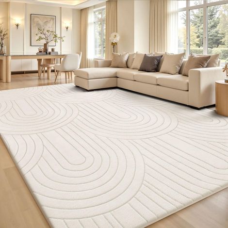 Tapis de Salon, 275x370cm, 3D à Motif Semi-Circulaire, crème, Lavable, Moelleux, antidérapant, pour Chambre à Coucher, Chambre d'enfant (1/5)