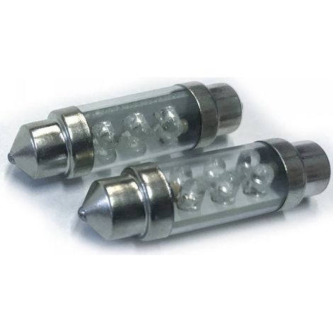 Coppia 2 Lampade Led T11 C5W Siluro 39mm Con 6 Led F3 Colore Blu Blue 12V 0,2W