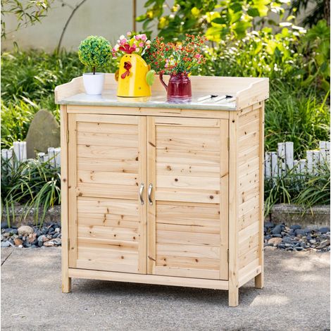 Mueble almacenamiento jardín con baldas madera natural HAVRYA (1/4)