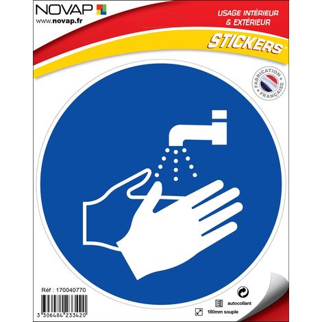 Panneau Obligation laver les mains - Adhésif Ø180mm - 4233420