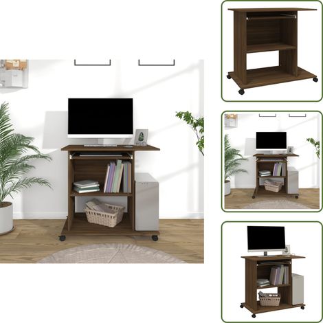 Escritorio de sobremesa - vidaXL Escritorio de madera contrachapada roble ahumado 80x50x75 cm - Escritorio con ruedas