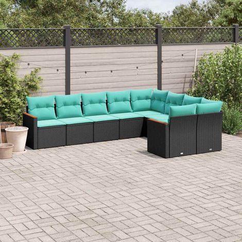 vidaXL Conjunto de sofá de jardín de 9 piezas con cojines, de poliratán negro (1/5)